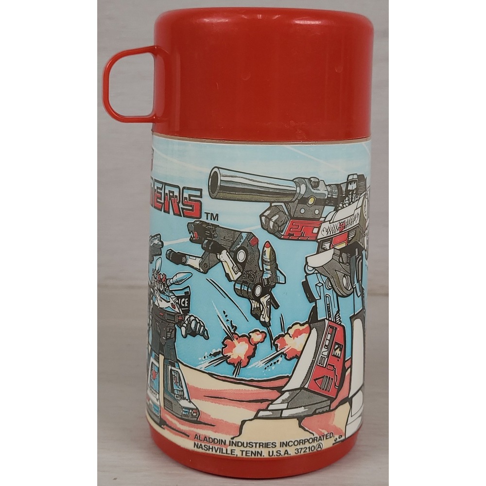 Vintage 1984 Aladdin The Transformers Plastic Thermos Optimus Prime Megatron G1